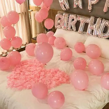 Birthday Decor, Happy Birthday Balloons, Pink Balloons, Pink Flowers, Heart Shape Arrangement